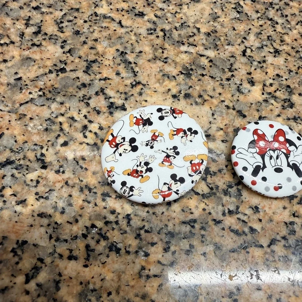 Disney Mickey Minnie Mouse Button Pins Set Of 3 White Red Black Polka Dot Round